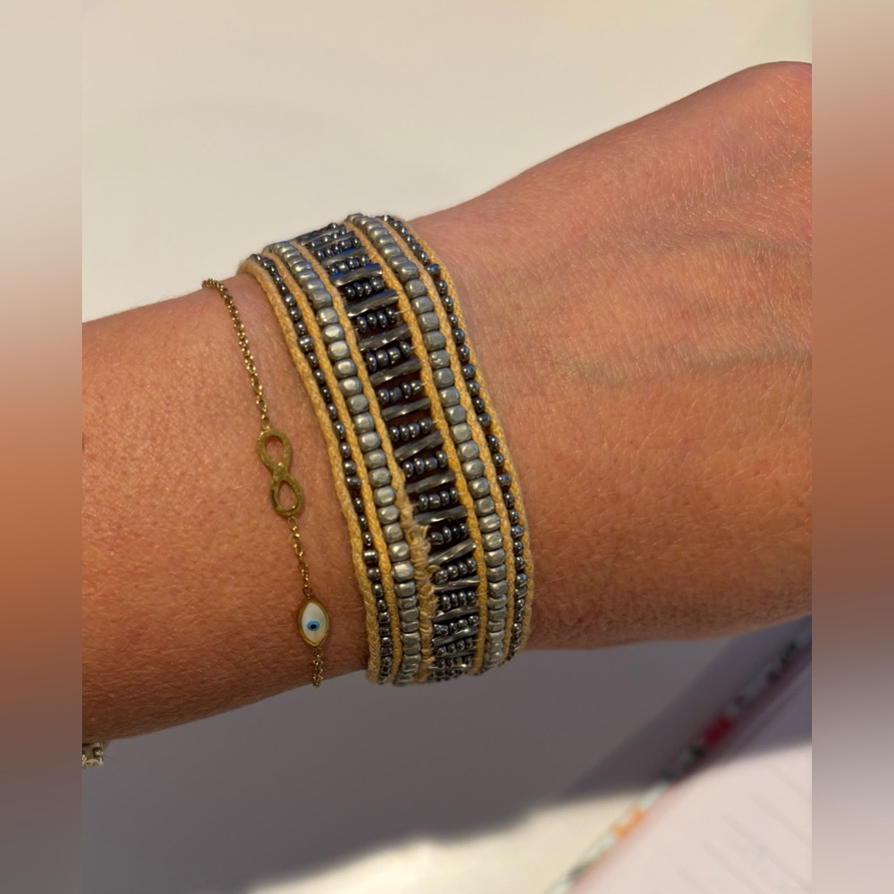 T.J.Maxx silver and mustard Yellow Woven Bracelet